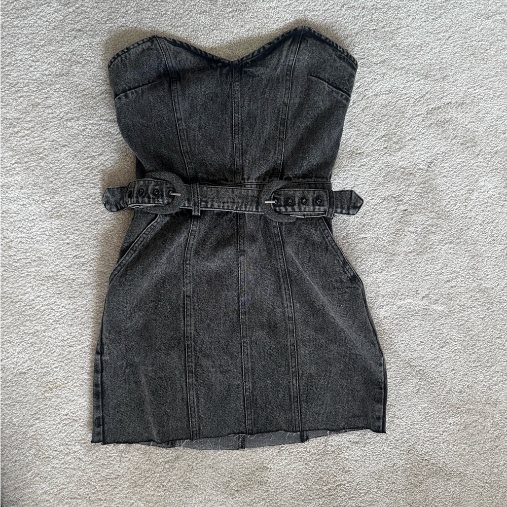 Elegant Black Denim Strapless Dress